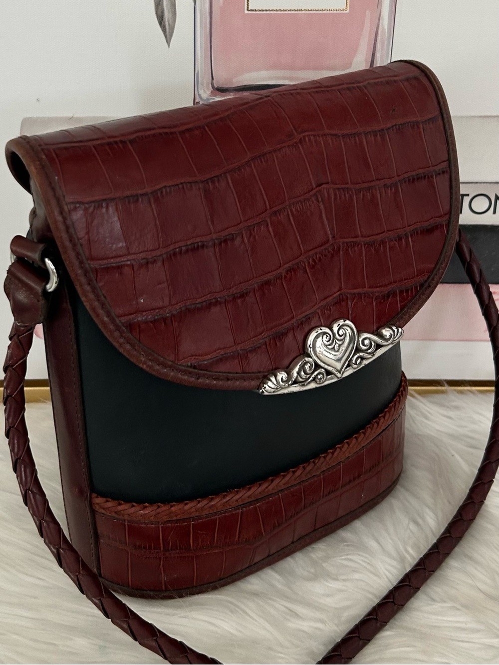 Brighton Brown Black Leather Crossbody Bucket Bag - Picture 5 of 13